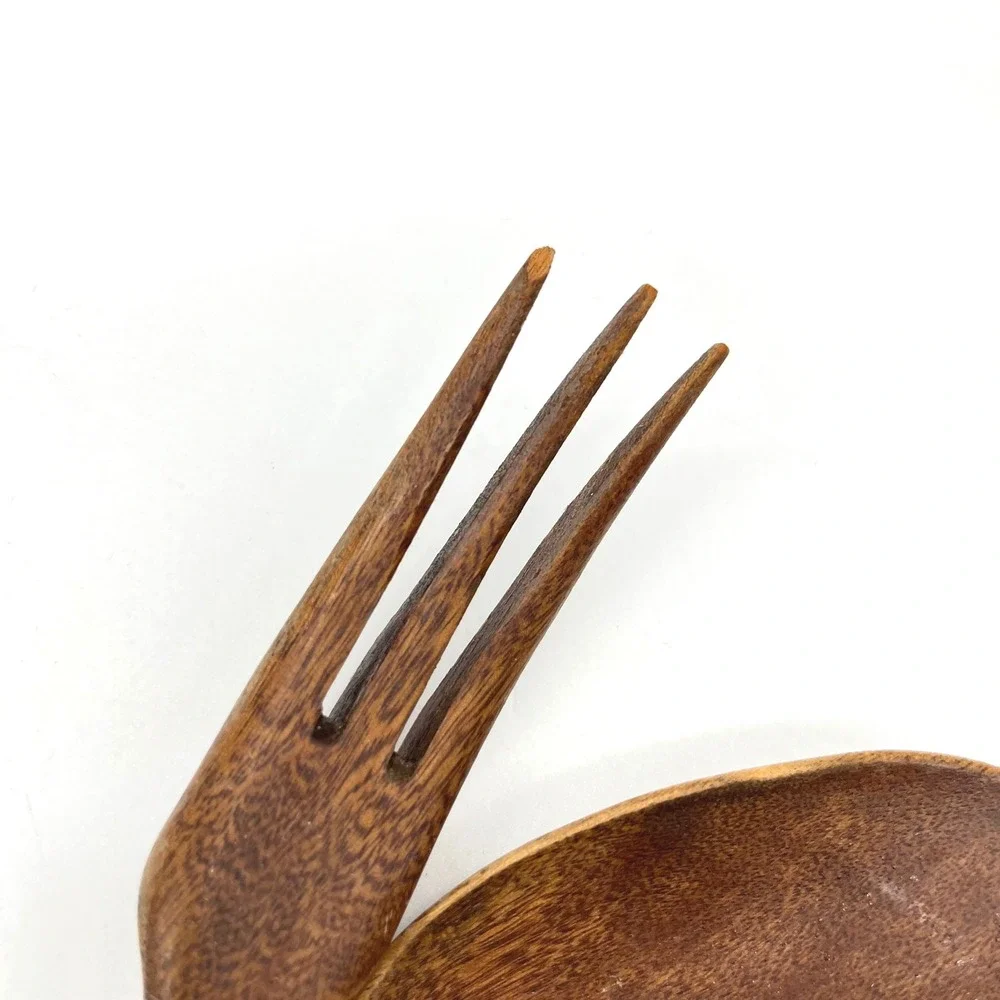 Vintage Mid Century Modern Teak Wood and Sterling Silver Salad Serving Set‎